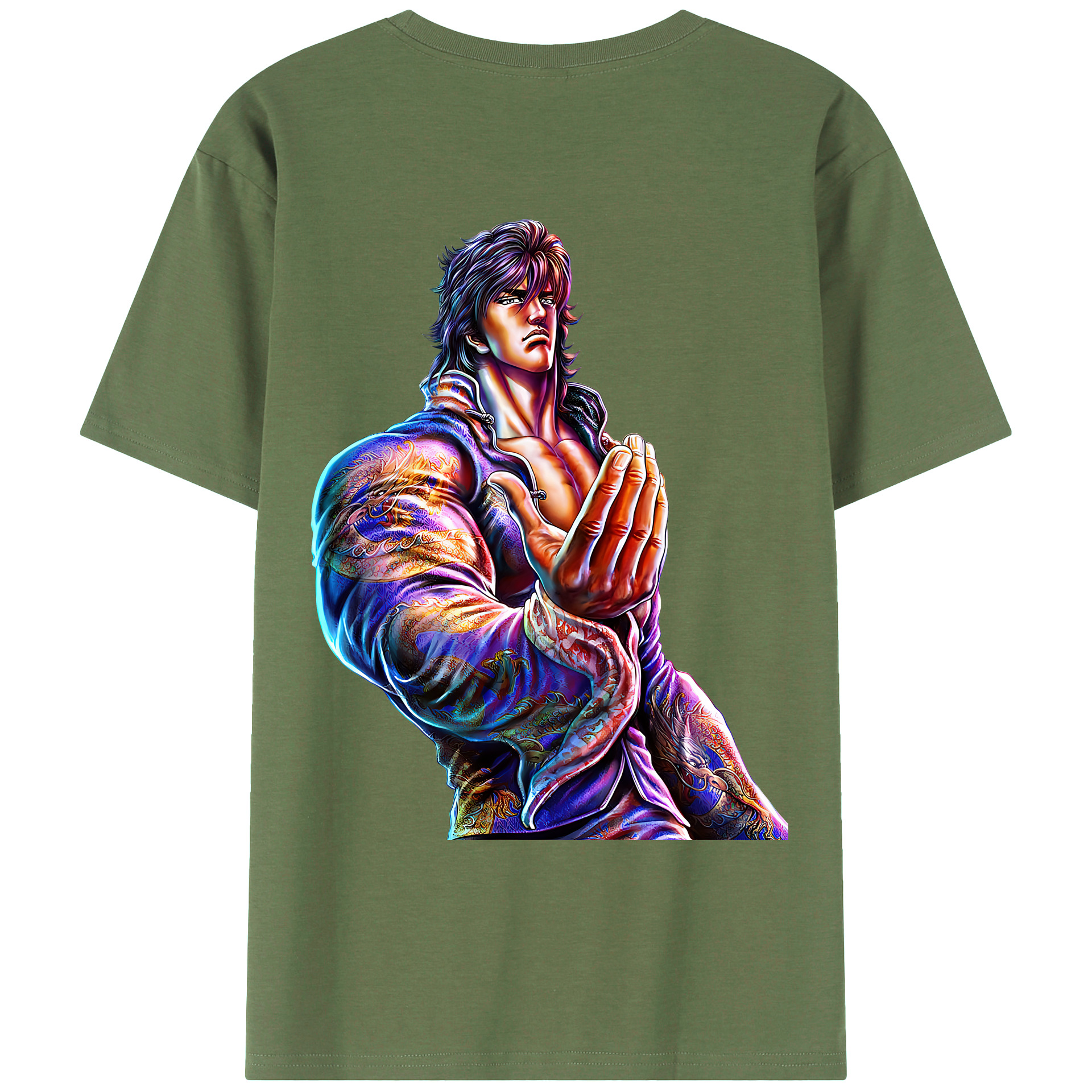 （画像用） 北斗の拳 Fist of the North Star 綿100％ メンズ半袖Tシャツ（バックプリント） 通気性